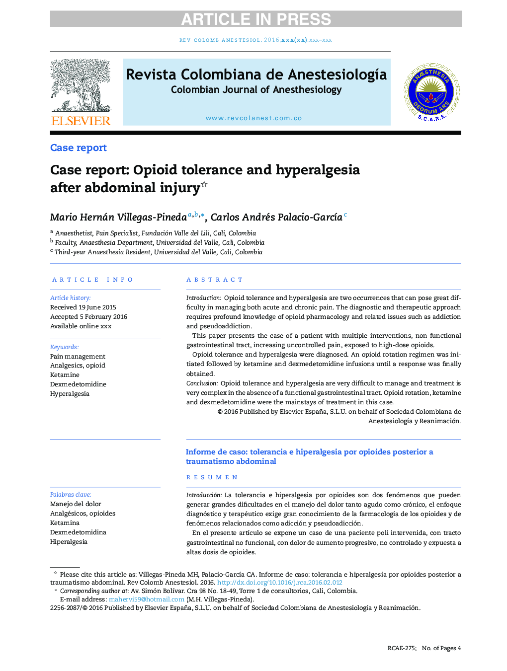 Case report: Opioid tolerance and hyperalgesia after abdominal injury