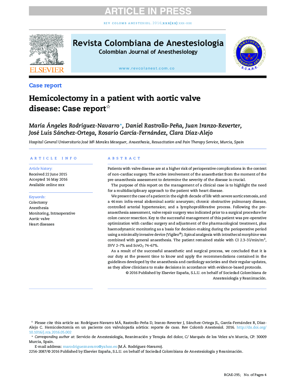 Hemicolectomy in a patient with aortic valve disease: Case report