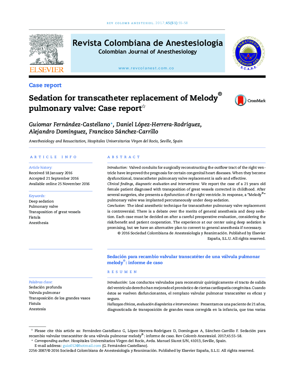 Sedation for transcatheter replacement of Melody® pulmonary valve: Case report