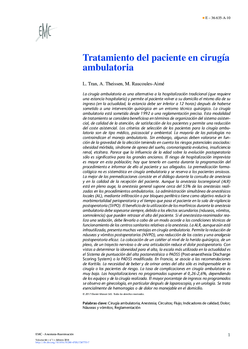 Tratamiento del paciente en cirugÃ­a ambulatoria