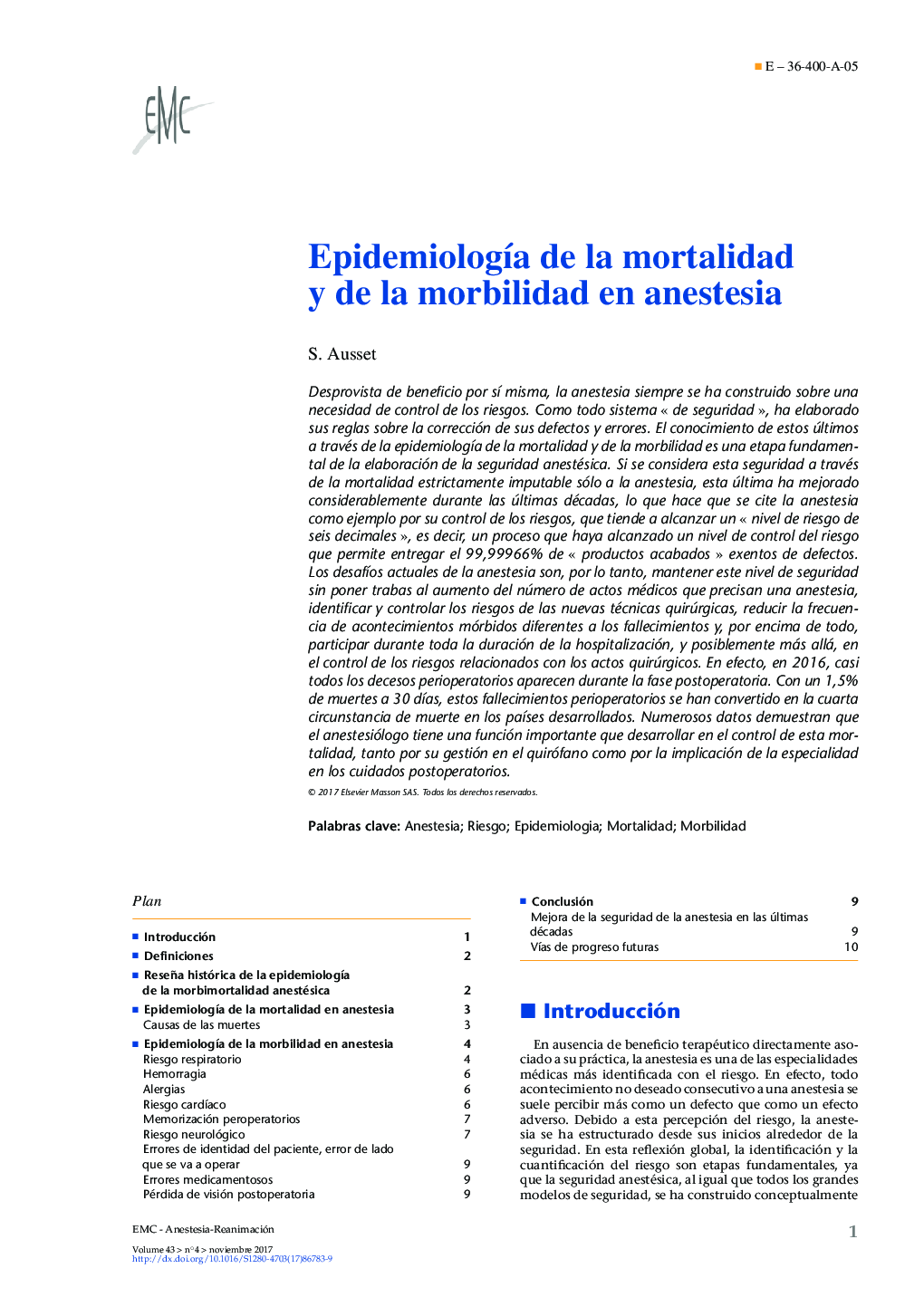 EpidemiologÃ­a de la mortalidad y de la morbilidad en anestesia