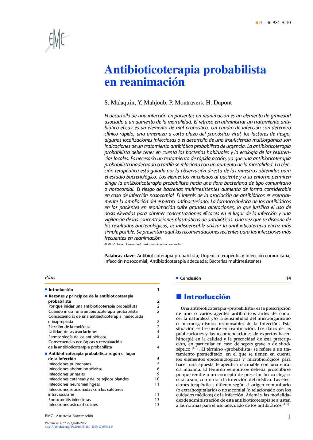 Antibioticoterapia probabilista en reanimación