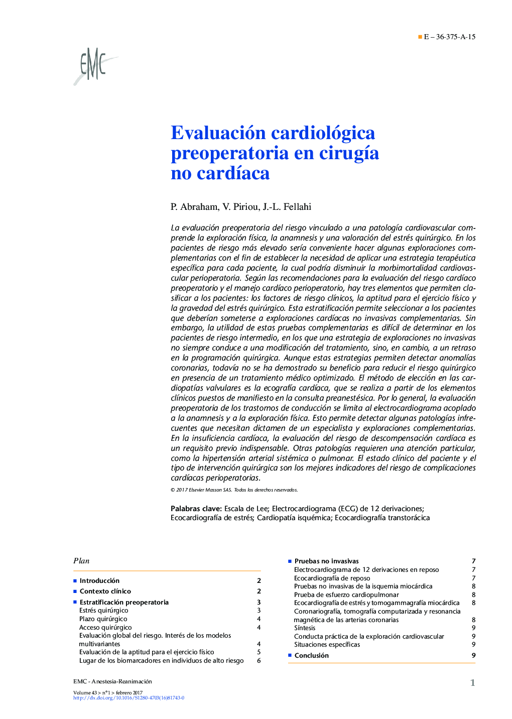 Evaluación cardiológica preoperatoria en cirugÃ­a no cardÃ­aca