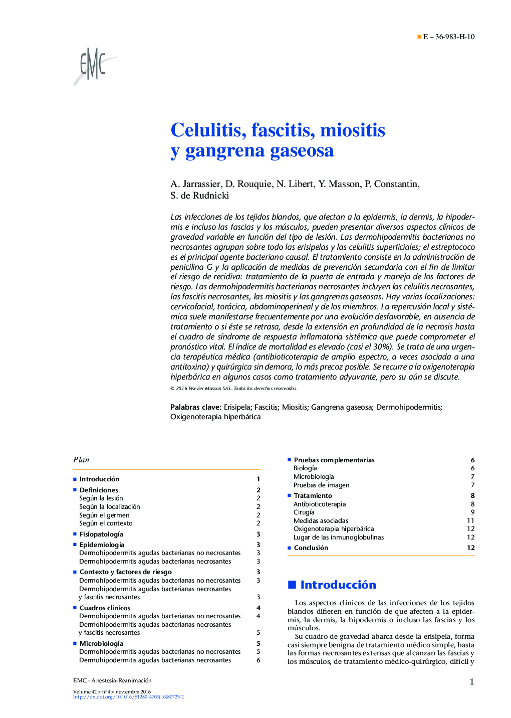 Celulitis, fascitis, miositis y gangrena gaseosa