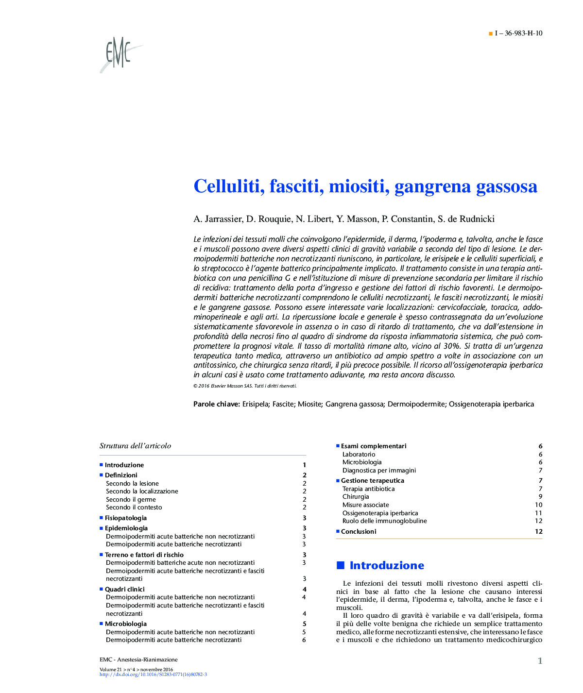 Celluliti, fasciti, miositi, gangrena gassosa