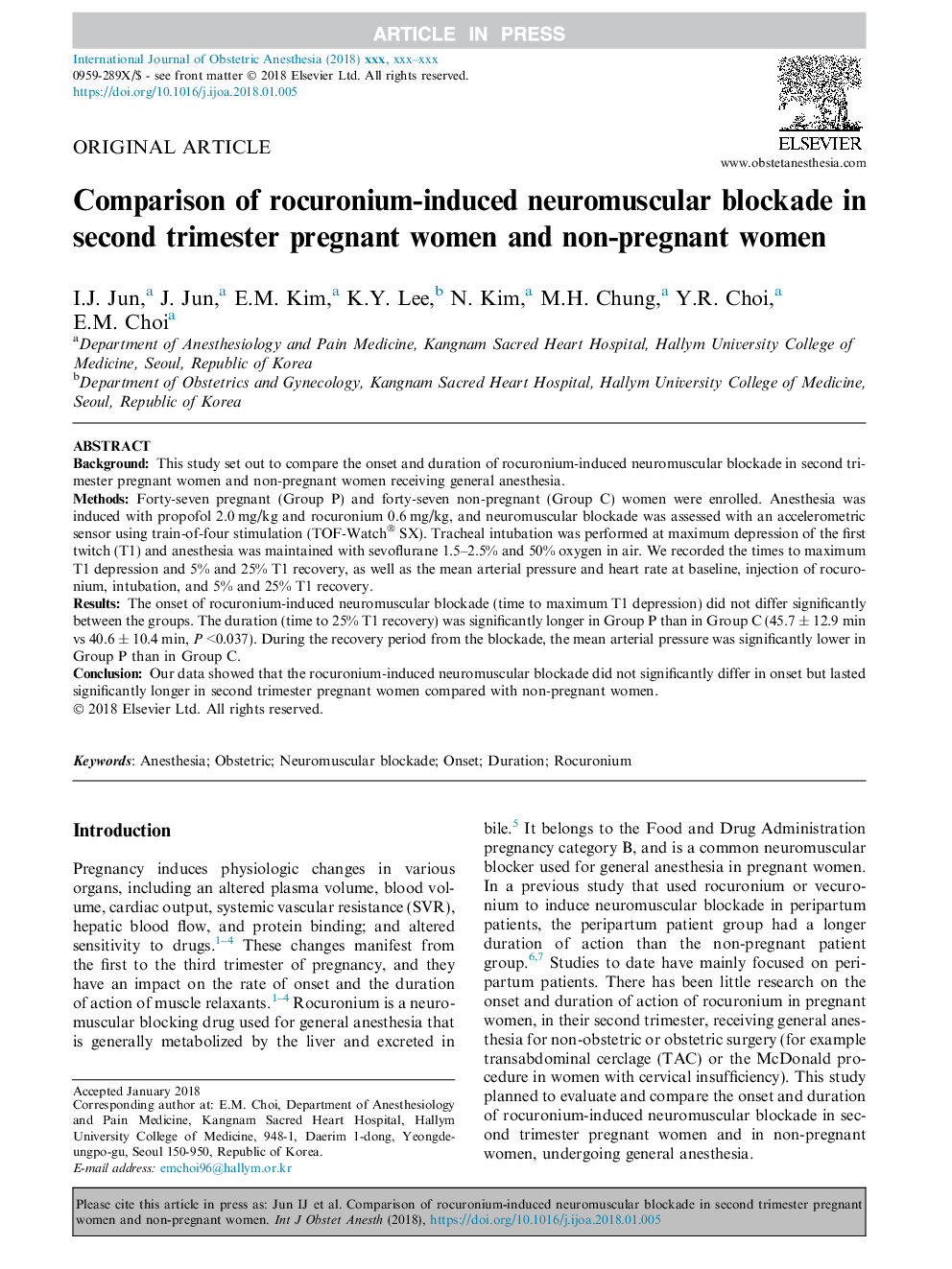Comparison of rocuronium-induced neuromuscular blockade in second trimester pregnant women and non-pregnant women