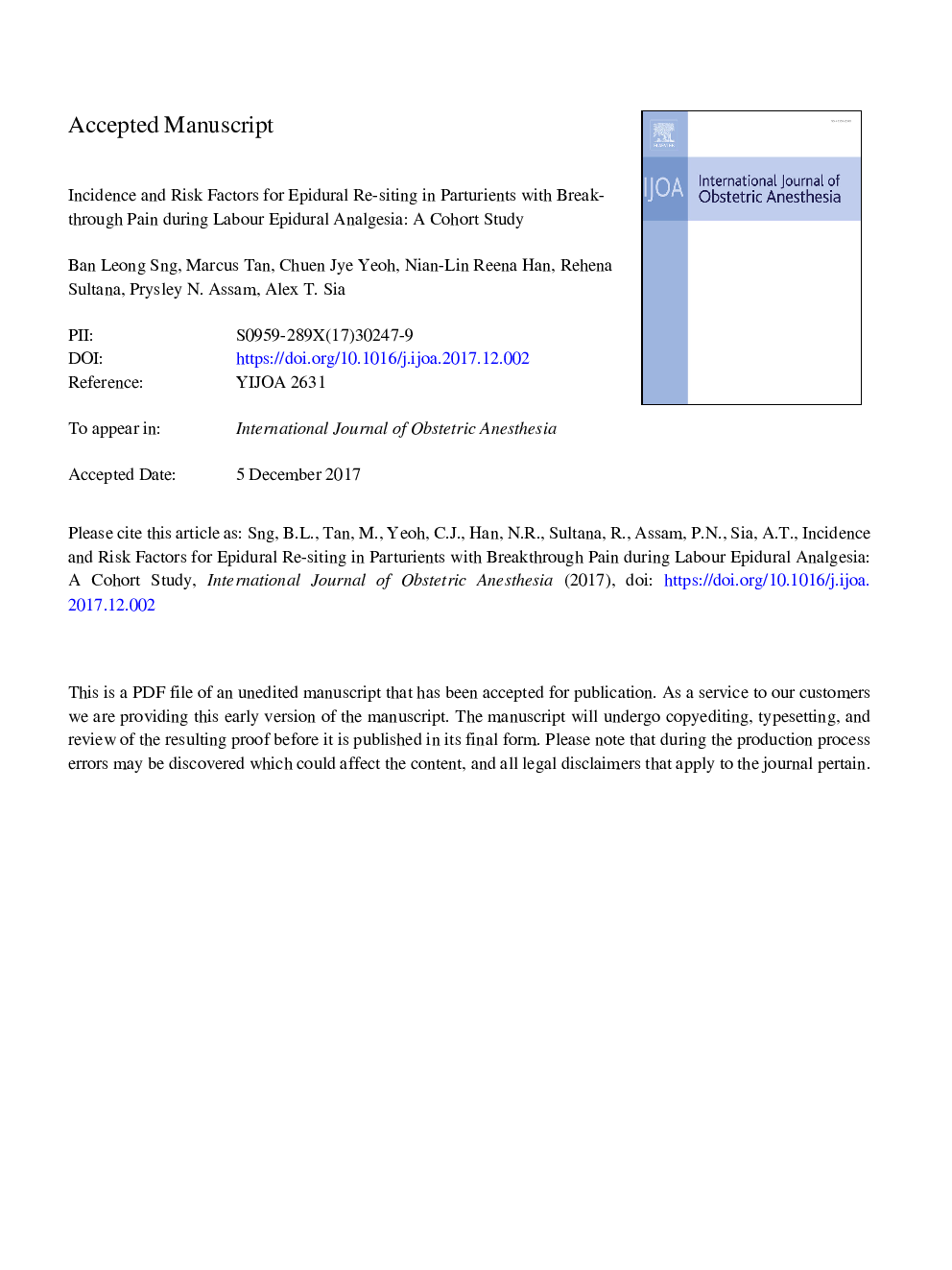 Incidence and risk factors for epidural re-siting in parturients with breakthrough pain during labour epidural analgesia: a cohort study