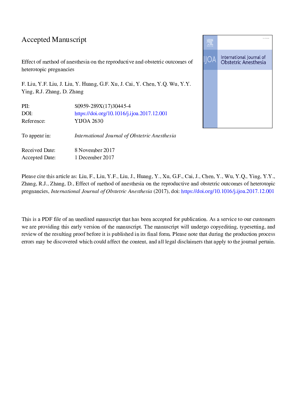 Effect of method of anesthesia on the reproductive and obstetric outcomes of heterotopic pregnancies