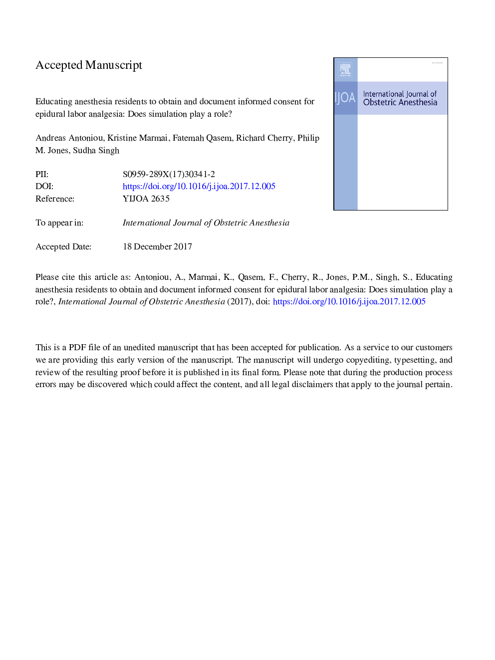 Educating anesthesia residents to obtain and document informed consent for epidural labor analgesia: does simulation play a role?