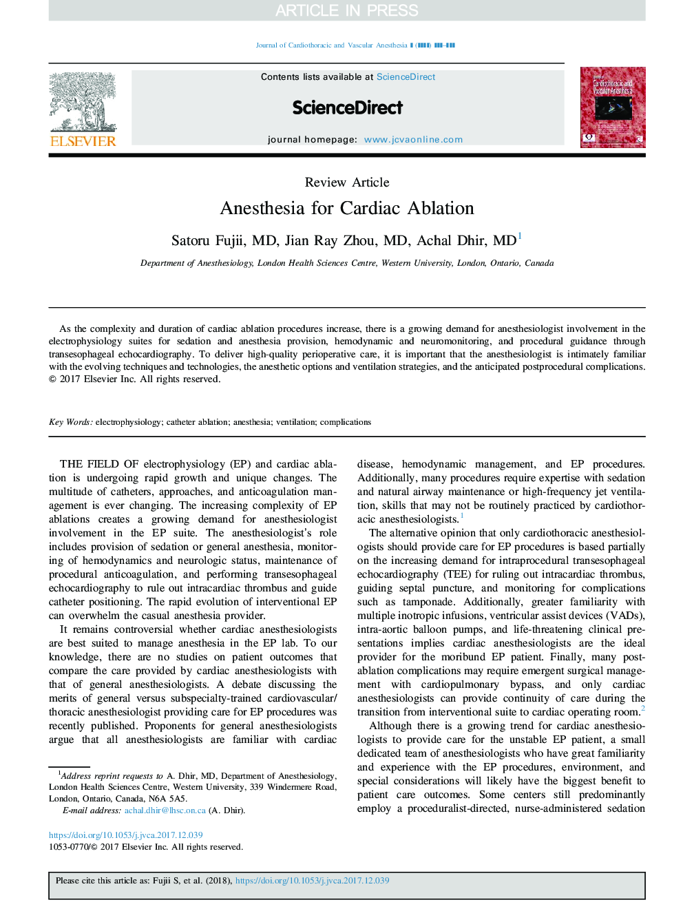 Anesthesia for Cardiac Ablation