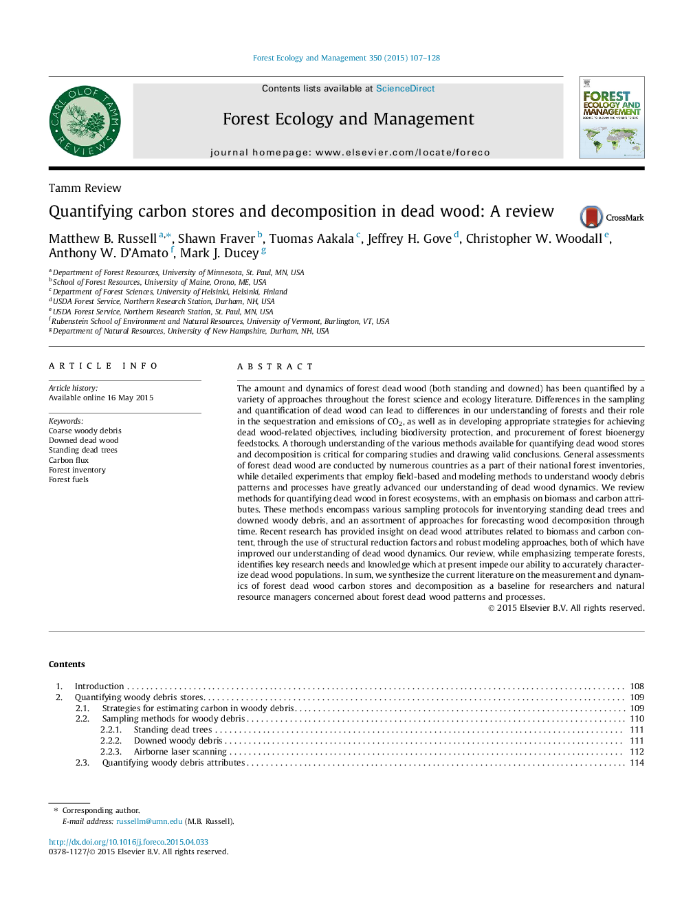 Quantifying carbon stores and decomposition in dead wood: A review