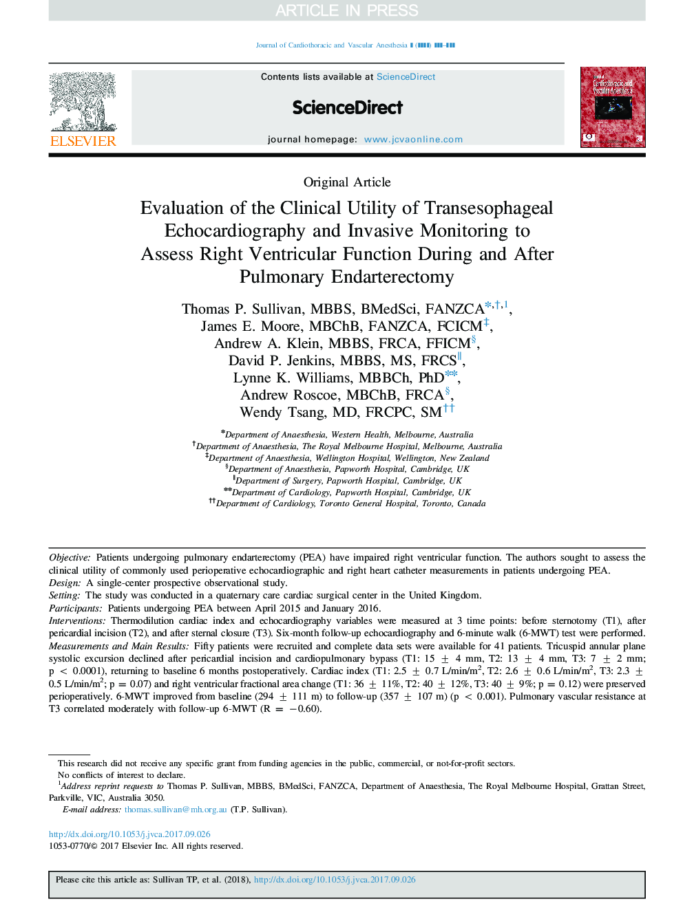 Evaluation of the Clinical Utility of Transesophageal Echocardiography and Invasive Monitoring to Assess Right Ventricular Function During and After Pulmonary Endarterectomy