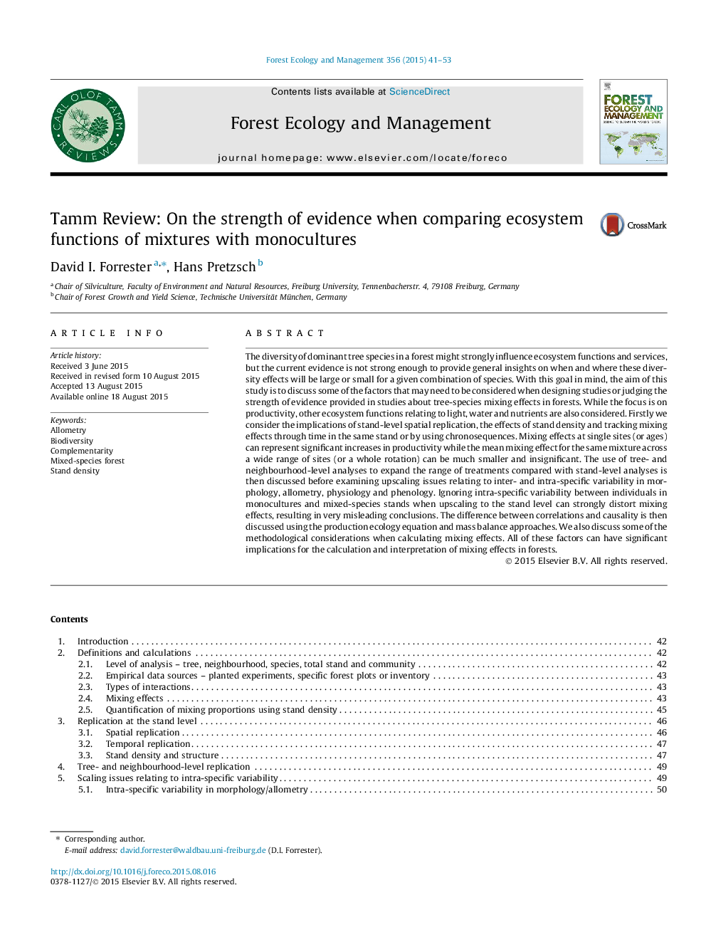 Tamm Review: On the strength of evidence when comparing ecosystem functions of mixtures with monocultures 