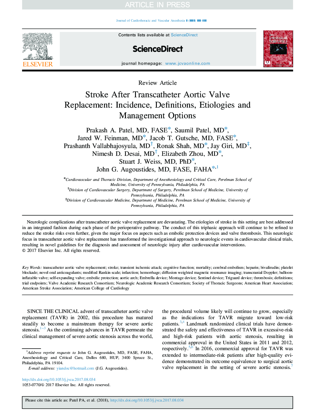 Stroke After Transcatheter Aortic Valve Replacement: Incidence, Definitions, Etiologies and Management Options