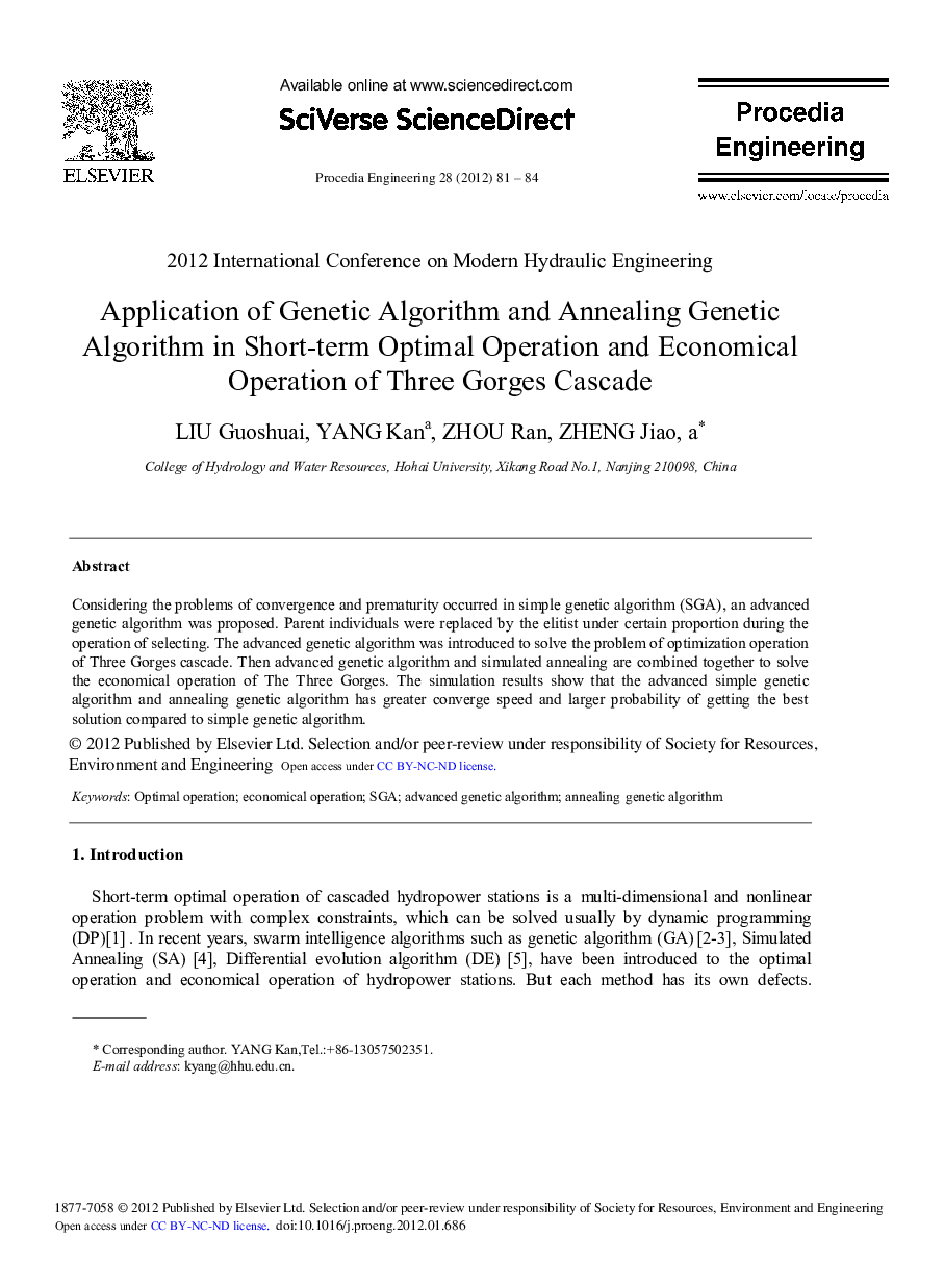 Application of Genetic Algorithm and Annealing Genetic Algorithm in Short-term Optimal Operation and Economical Operation of Three Gorges Cascade