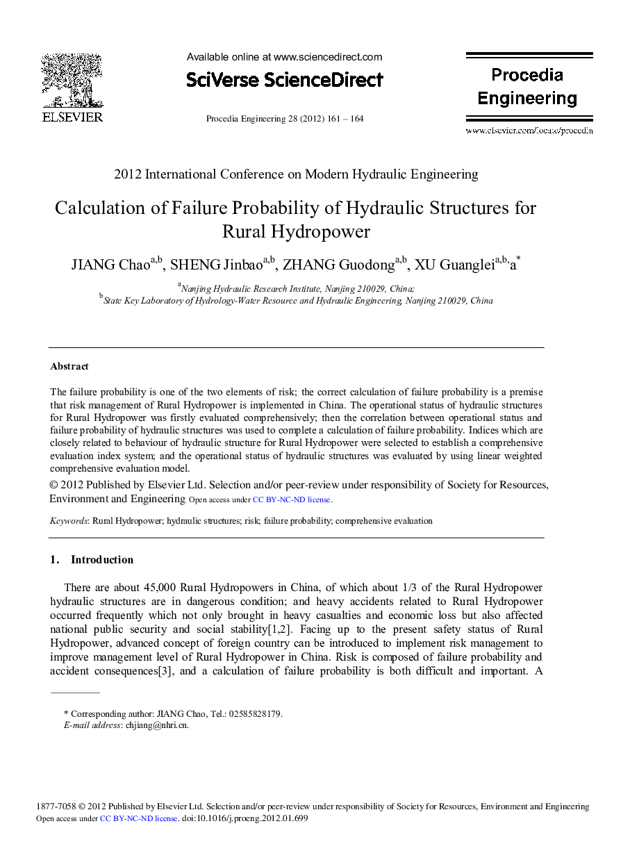 Calculation of Failure Probability of Hydraulic Structures for Rural Hydropower