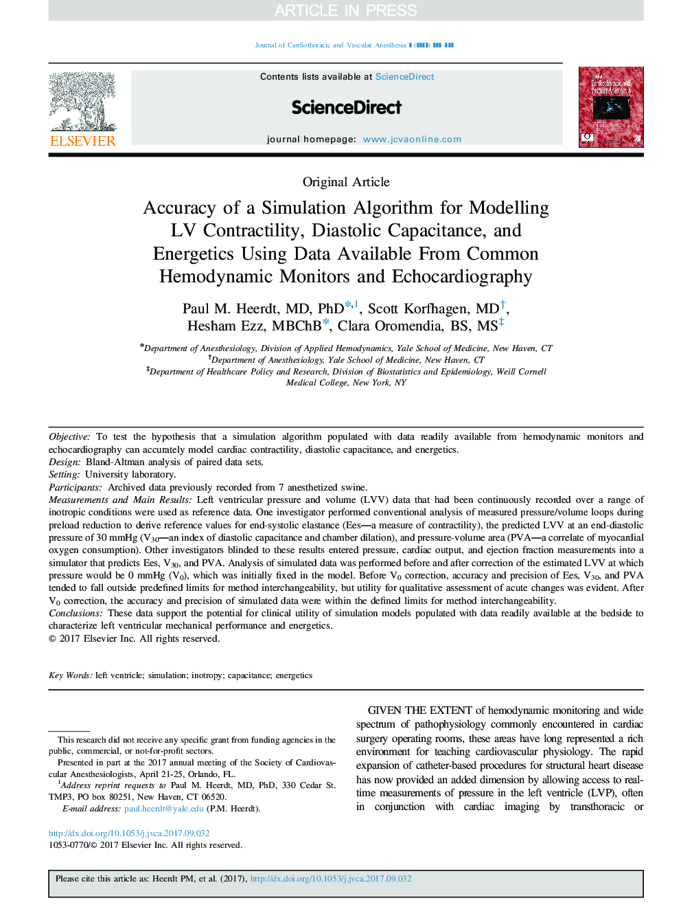 Accuracy of a Simulation Algorithm for Modelling LV Contractility, Diastolic Capacitance, and Energetics Using Data Available From Common Hemodynamic Monitors and Echocardiography