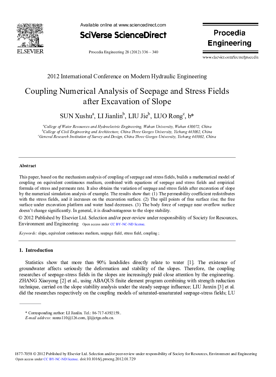 Coupling Numerical Analysis of Seepage and Stress Fields after Excavation of Slope