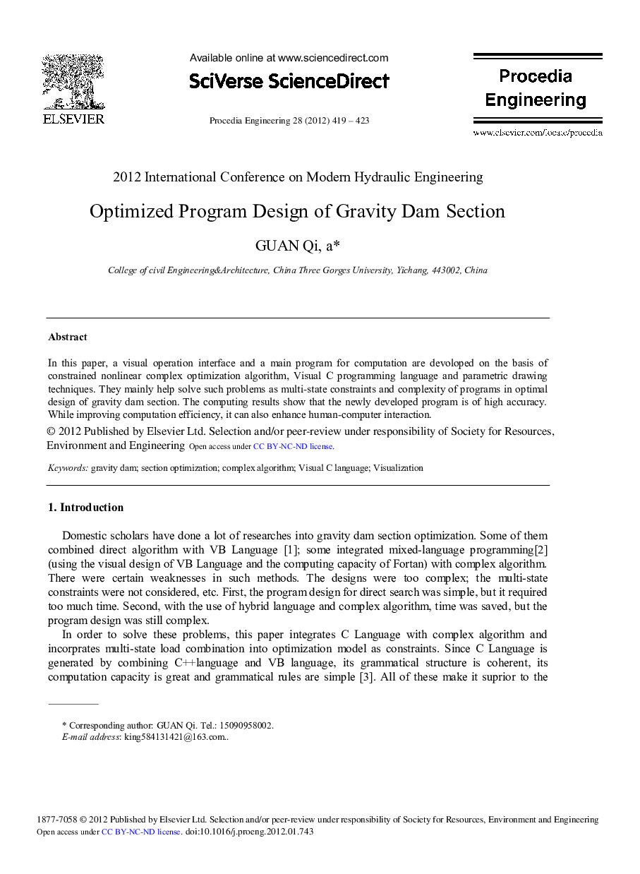 Optimized Program Design of Gravity Dam Section