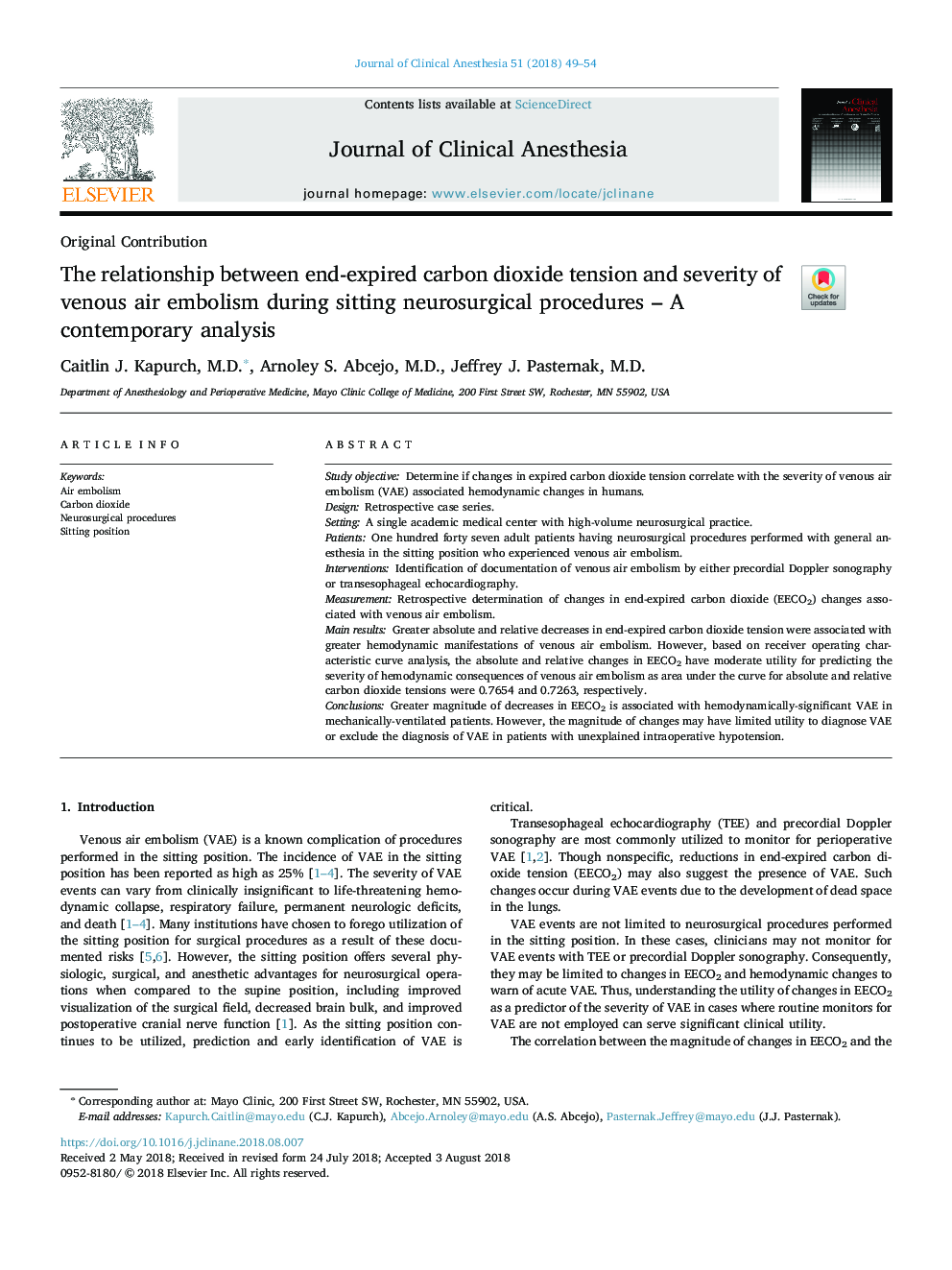 The relationship between end-expired carbon dioxide tension and severity of venous air embolism during sitting neurosurgical procedures - A contemporary analysis