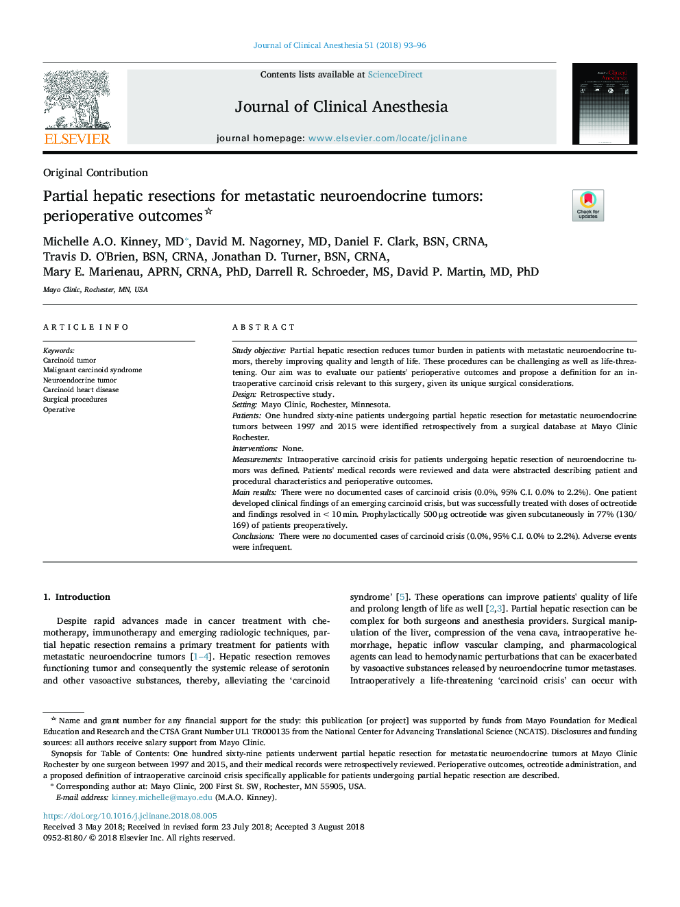 Partial hepatic resections for metastatic neuroendocrine tumors: perioperative outcomes