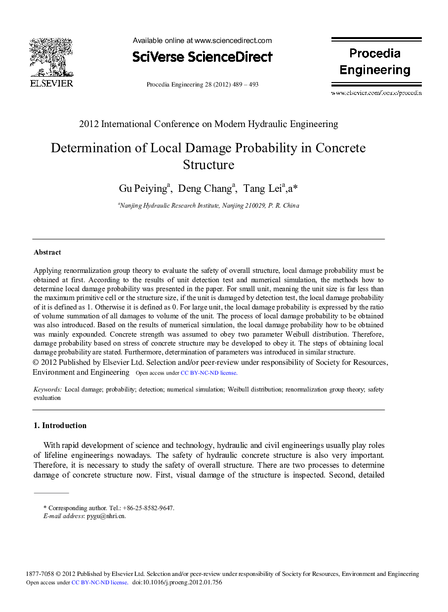 Determination of Local Damage Probability in Concrete Structure