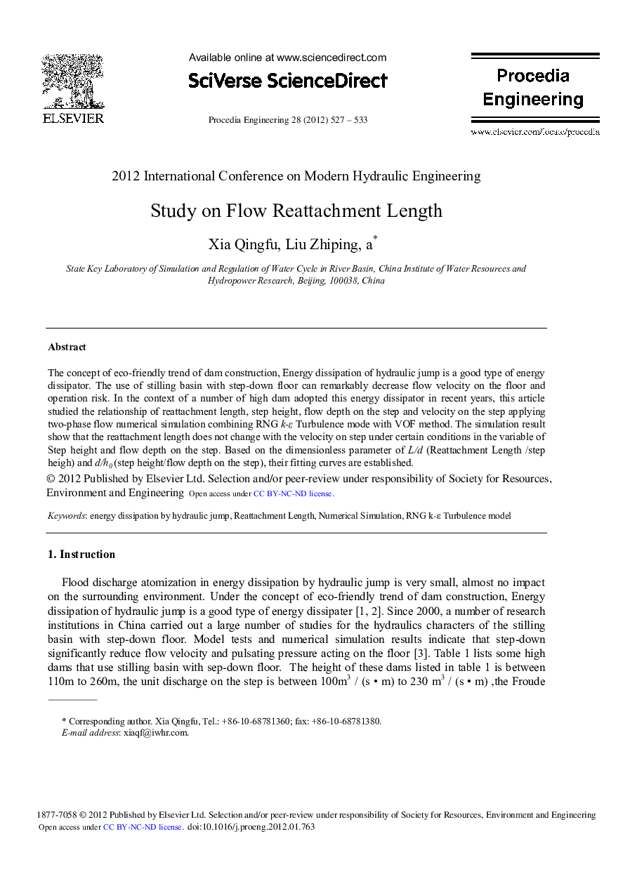 Study on Flow Reattachment Length