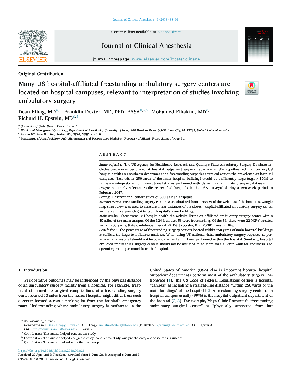 Many US hospital-affiliated freestanding ambulatory surgery centers are located on hospital campuses, relevant to interpretation of studies involving ambulatory surgery