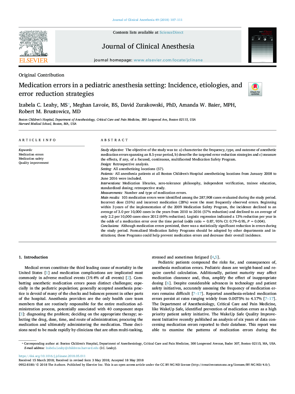Medication errors in a pediatric anesthesia setting: Incidence, etiologies, and error reduction strategies