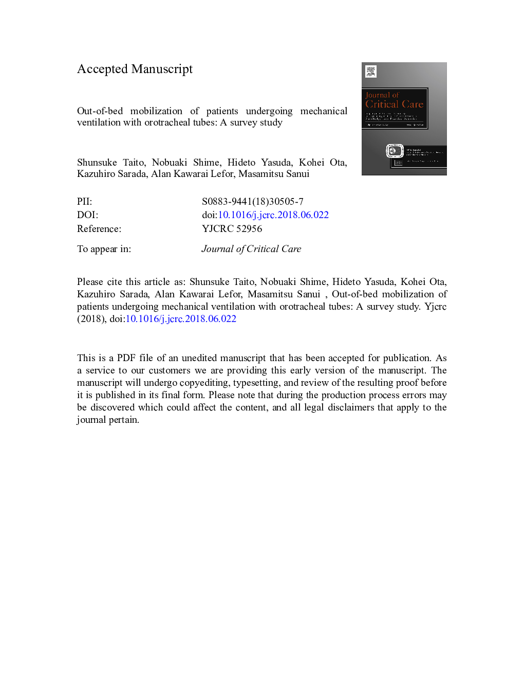 Out-of-bed mobilization of patients undergoing mechanical ventilation with orotracheal tubes: A survey study