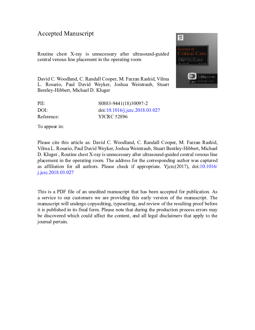 Routine chest X-ray is unnecessary after ultrasound-guided central venous line placement in the operating room