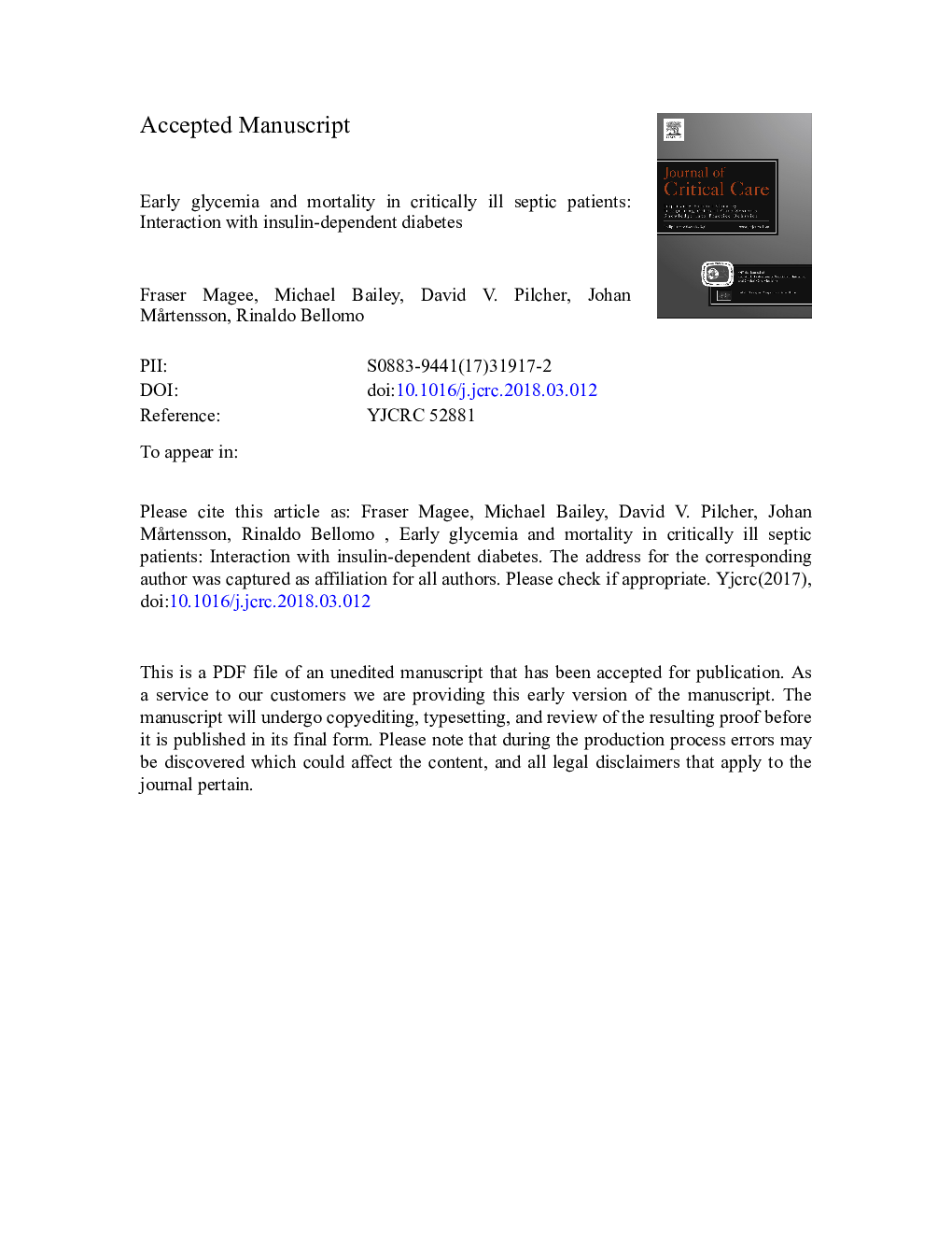 Early glycemia and mortality in critically ill septic patients: Interaction with insulin-treated diabetes