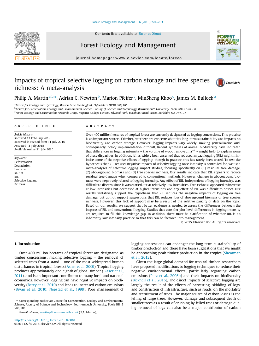 Impacts of tropical selective logging on carbon storage and tree species richness: A meta-analysis 