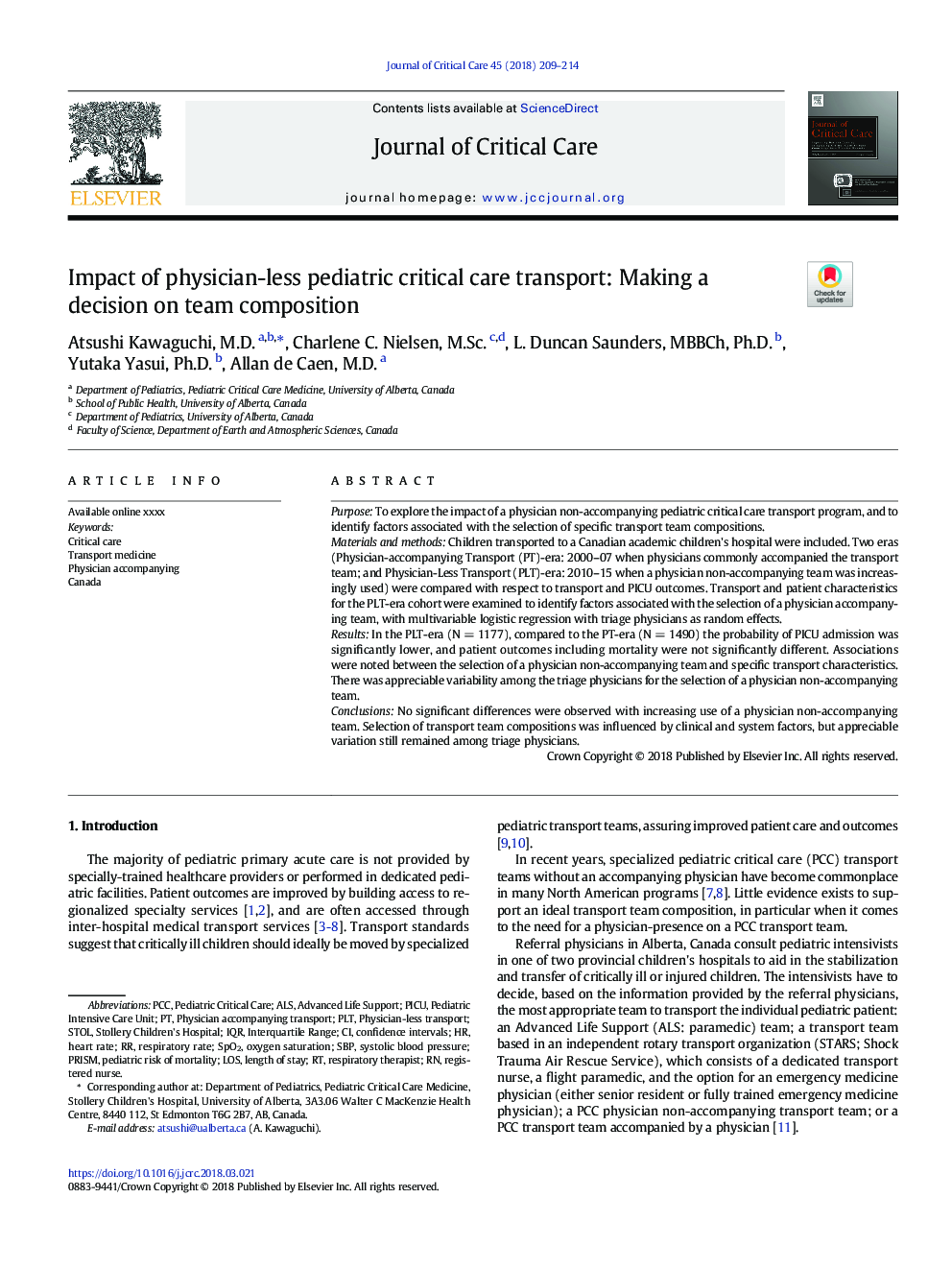 Impact of physician-less pediatric critical care transport: Making a decision on team composition