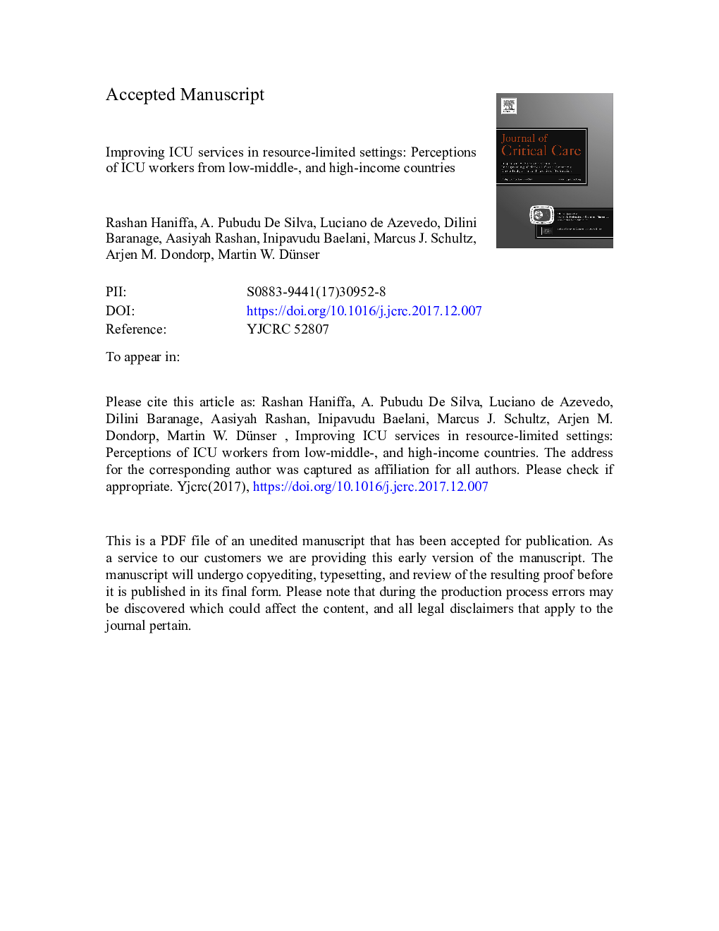 Improving ICU services in resource-limited settings: Perceptions of ICU workers from low-middle-, and high-income countries