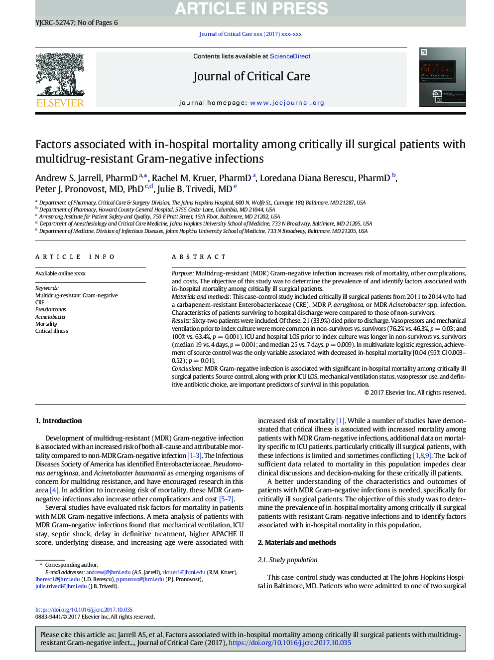 Factors associated with in-hospital mortality among critically ill surgical patients with multidrug-resistant Gram-negative infections