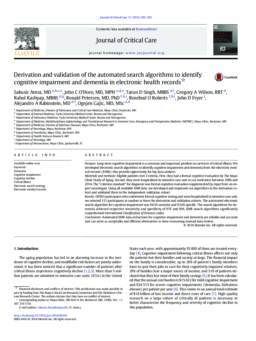 Derivation and validation of the automated search algorithms to identify cognitive impairment and dementia in electronic health records