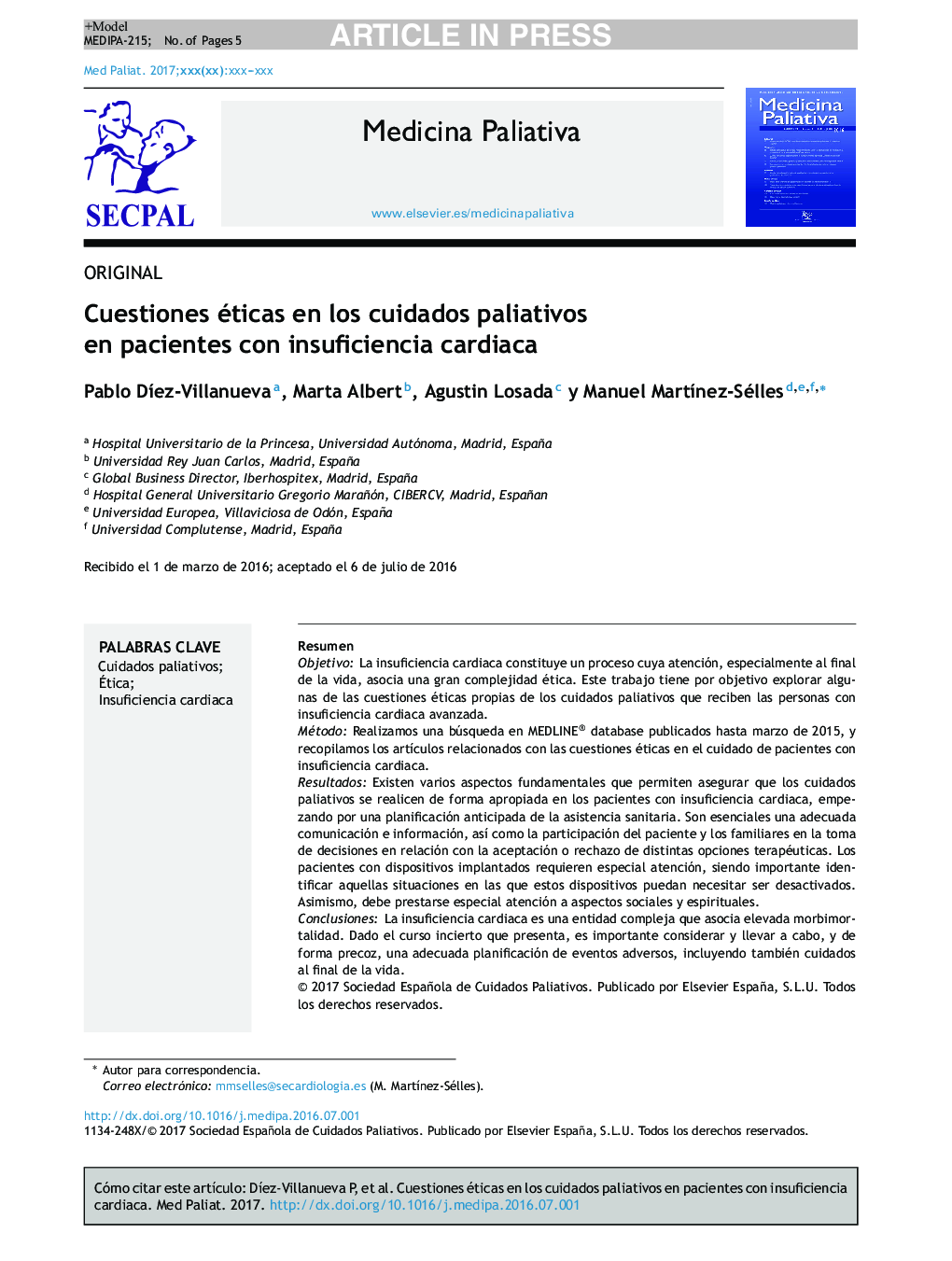 Cuestiones éticas en los cuidados paliativos en pacientes con insuficiencia cardiaca