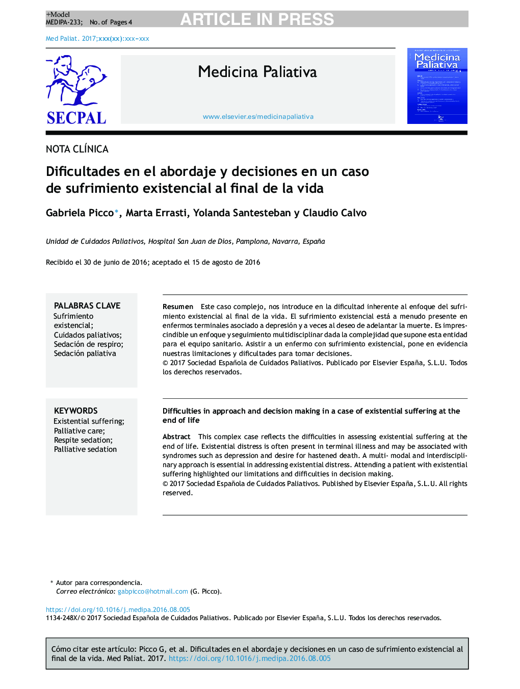 Dificultades en el abordaje y decisiones en un caso de sufrimiento existencial al final de la vida