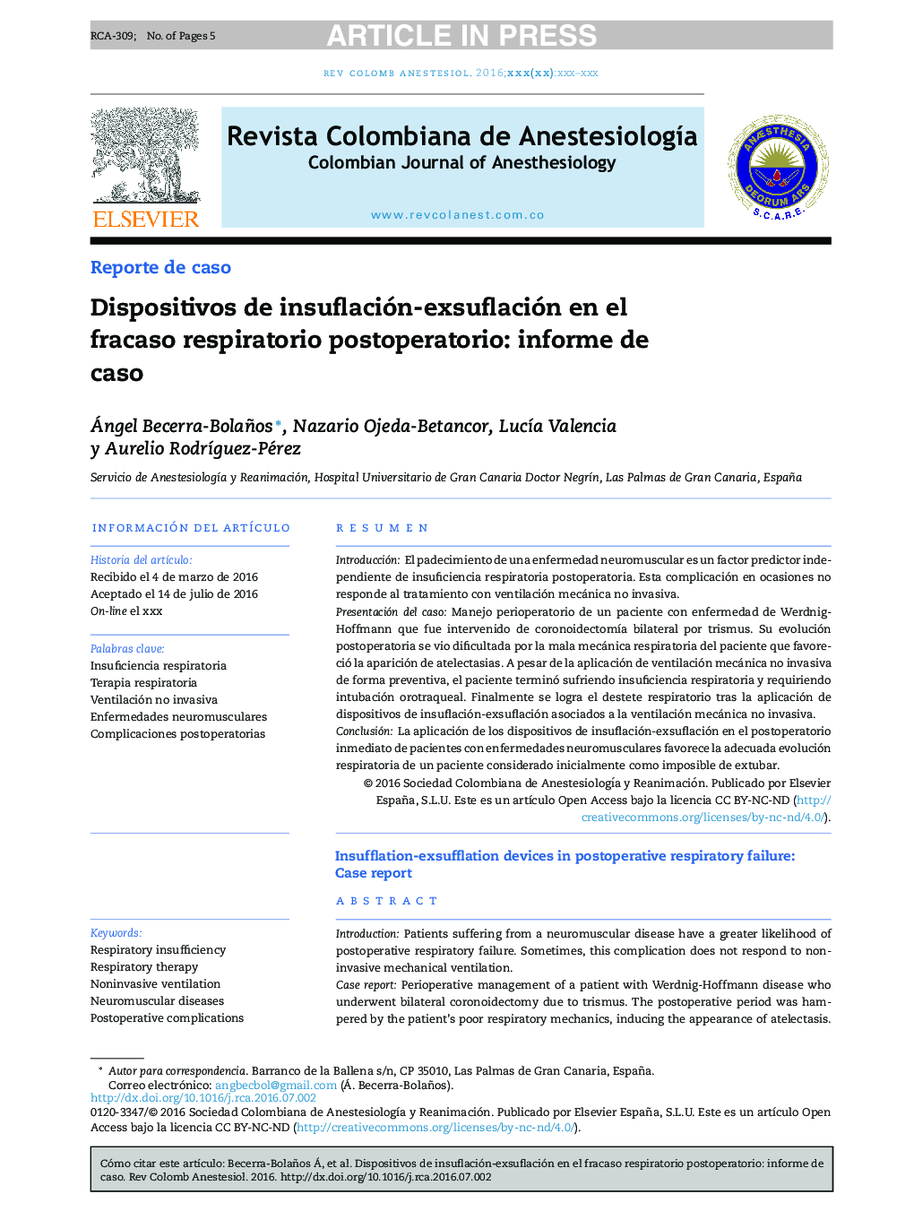 Dispositivos de insuflación-exsuflación en el fracaso respiratorio postoperatorio: informe de caso