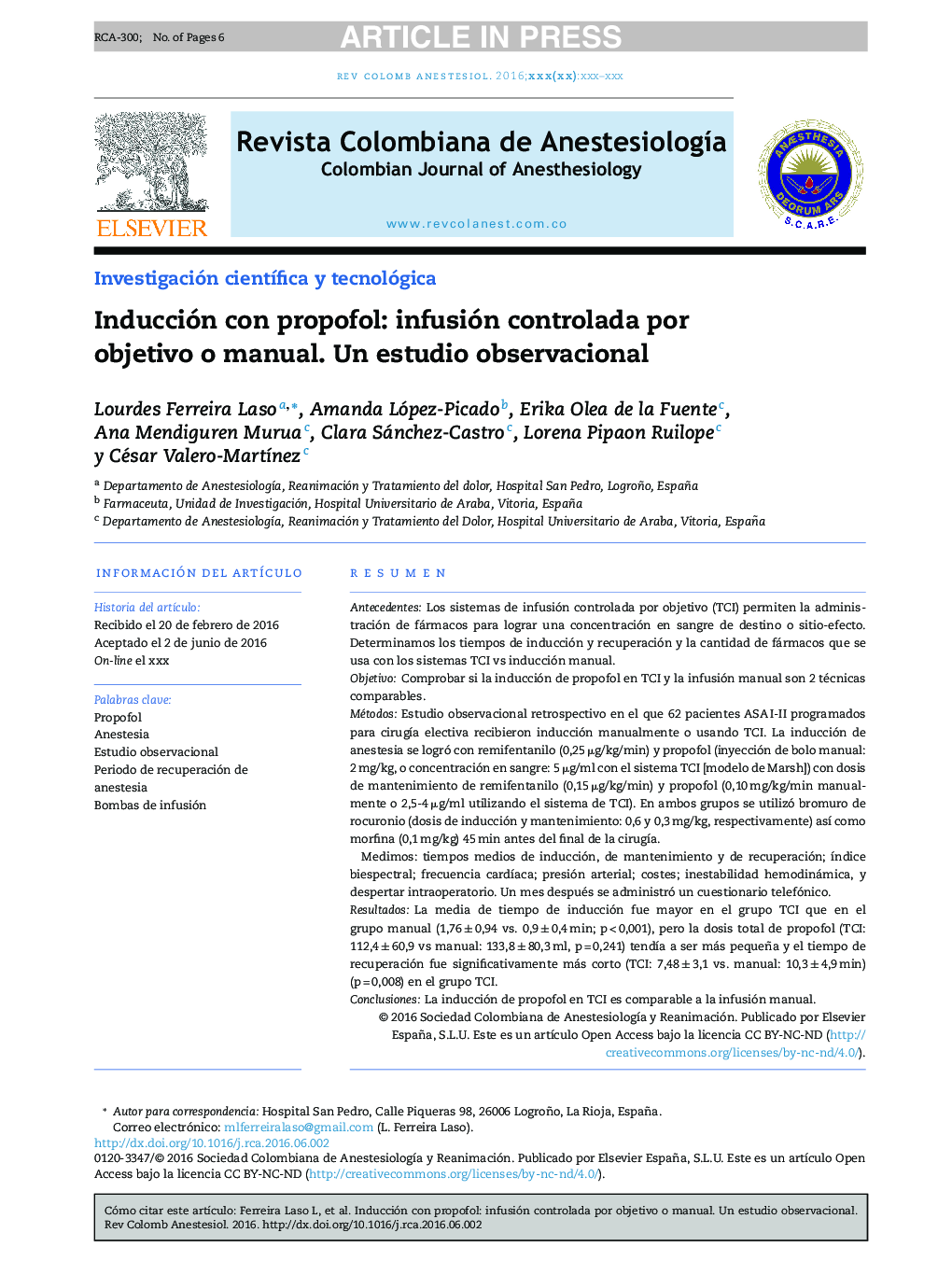 Inducción con propofol: infusión controlada por objetivo o manual. Un estudio observacional