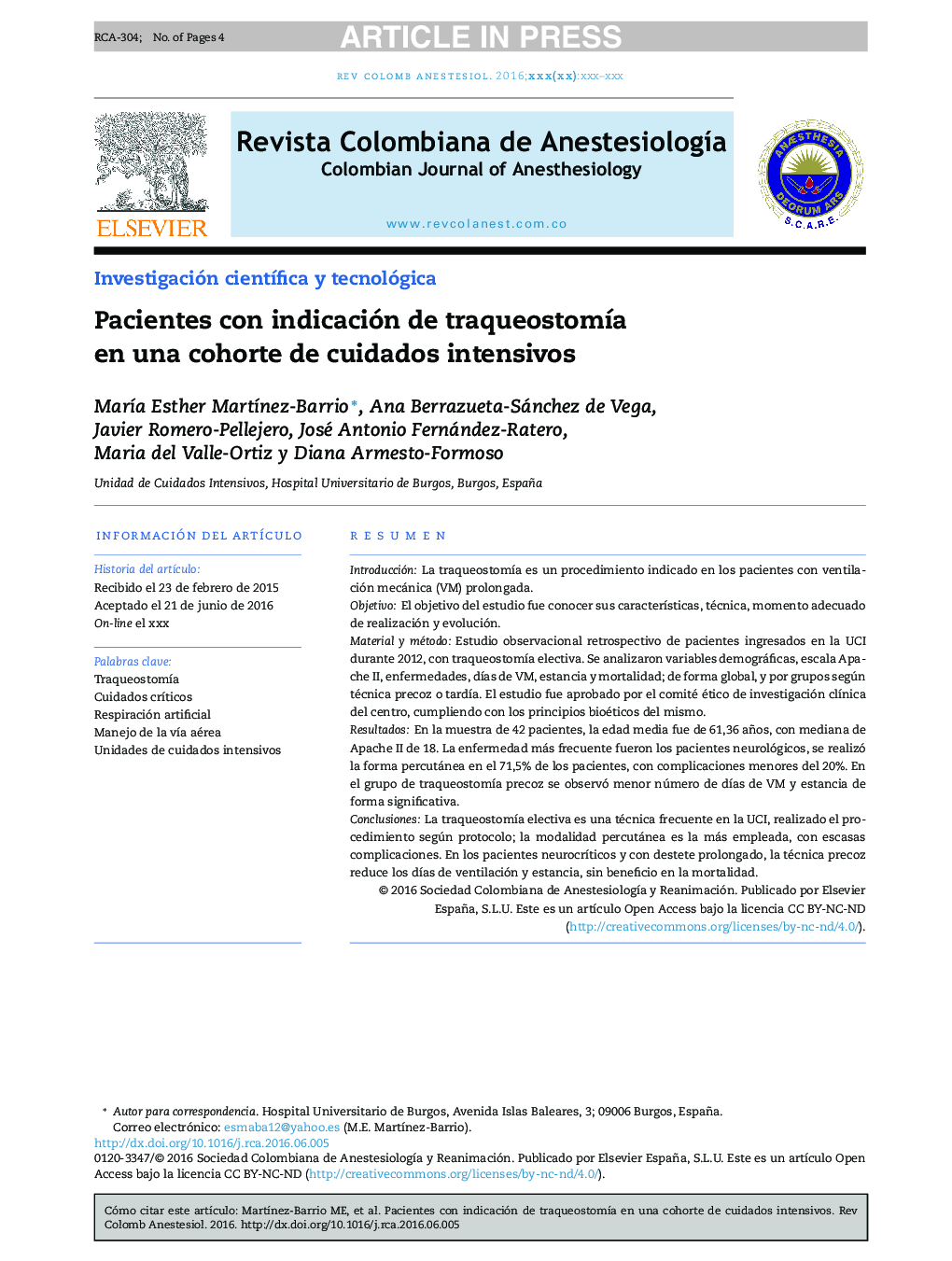 Pacientes con indicación de traqueostomÃ­a en una cohorte de cuidados intensivos