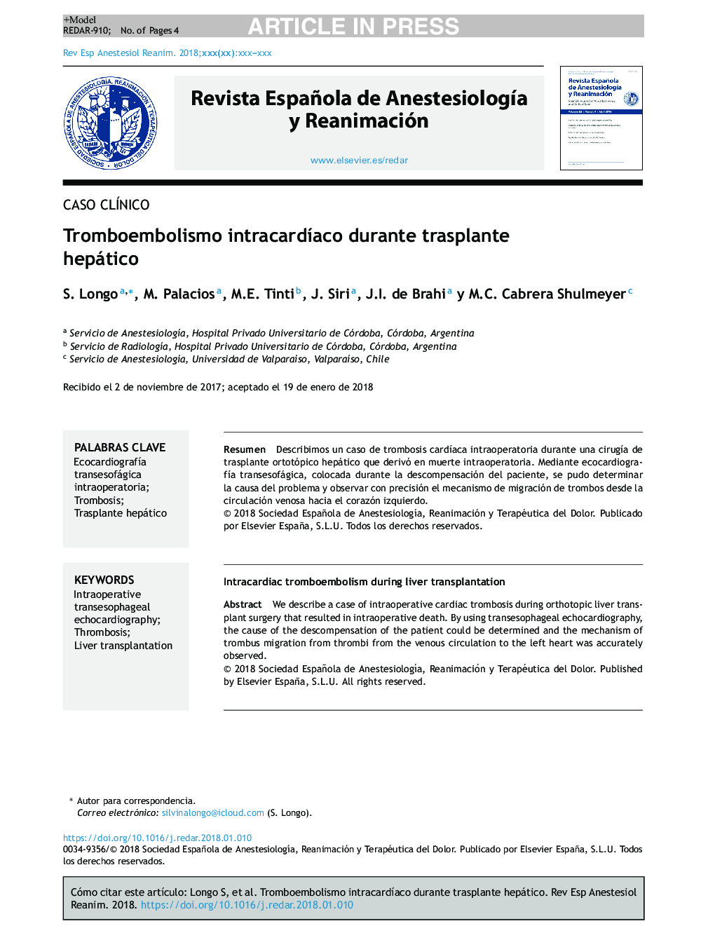 Tromboembolismo intracardÃ­aco durante trasplante hepático