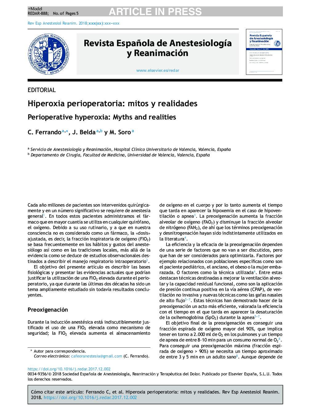 Hiperoxia perioperatoria: mitos y realidades