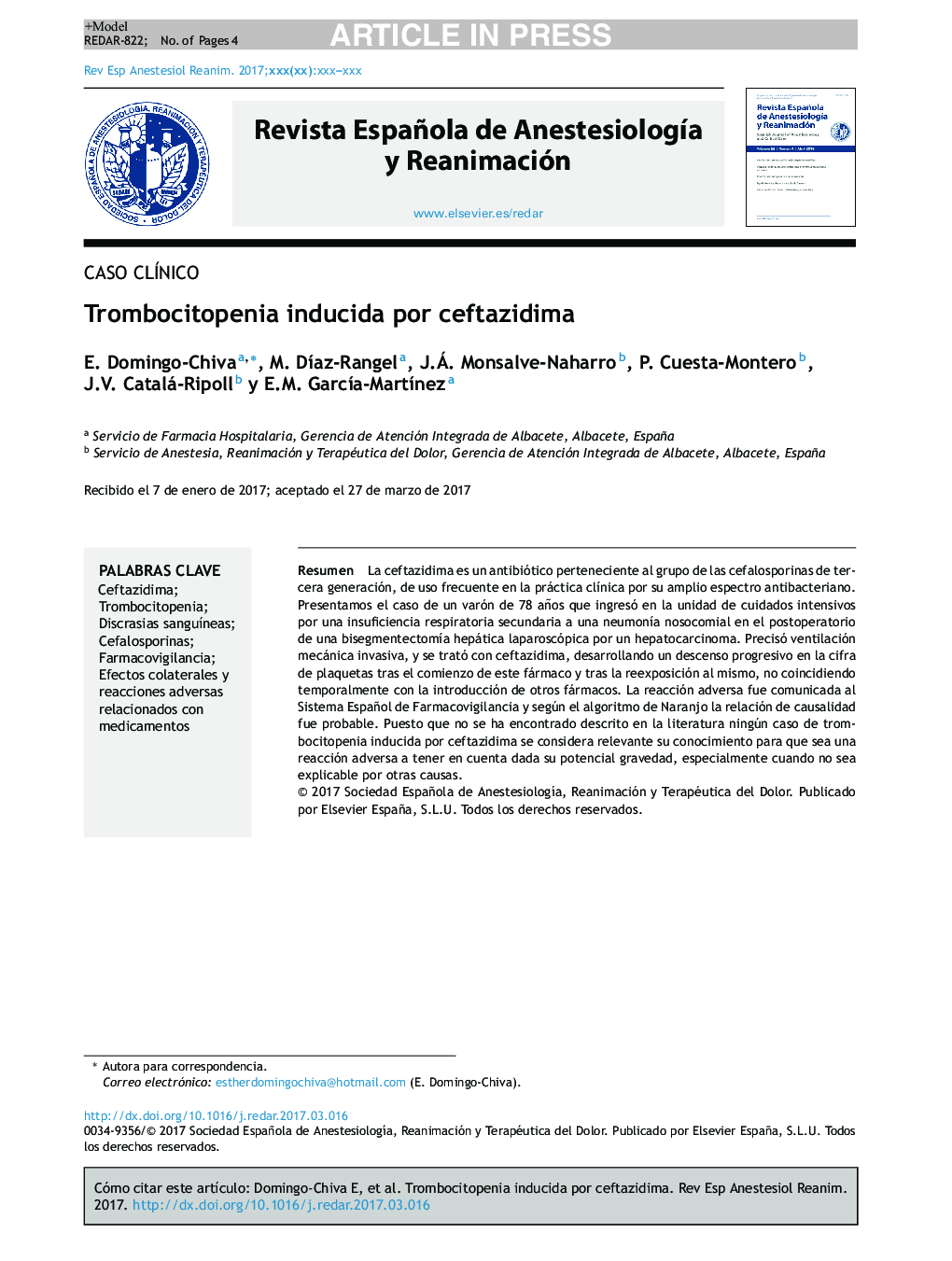 Trombocitopenia inducida por ceftazidima