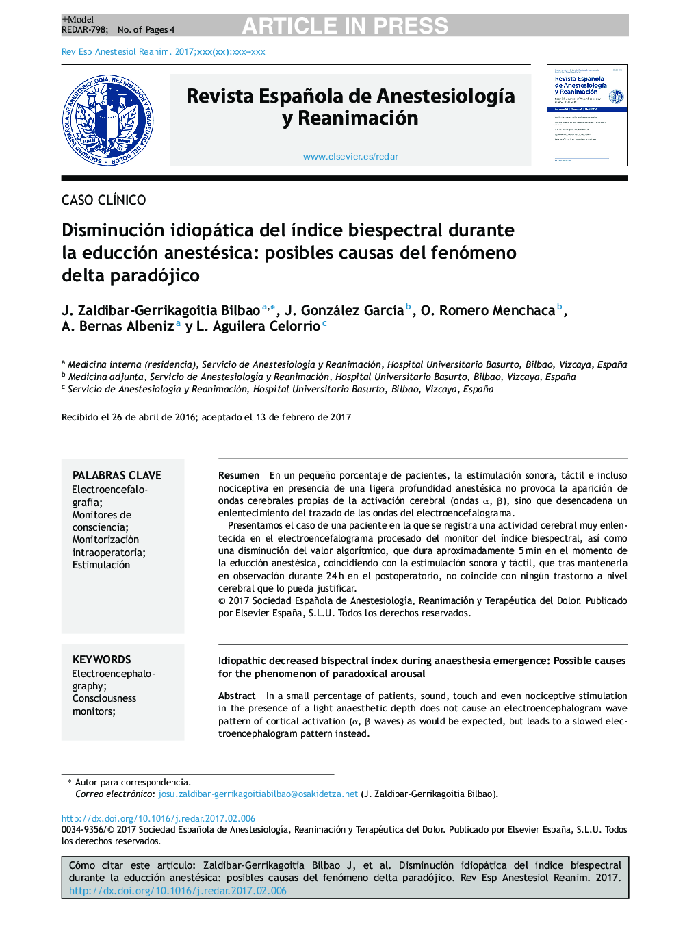 Disminución idiopática del Ã­ndice biespectral durante la educción anestésica: posibles causas del fenómeno delta paradójico