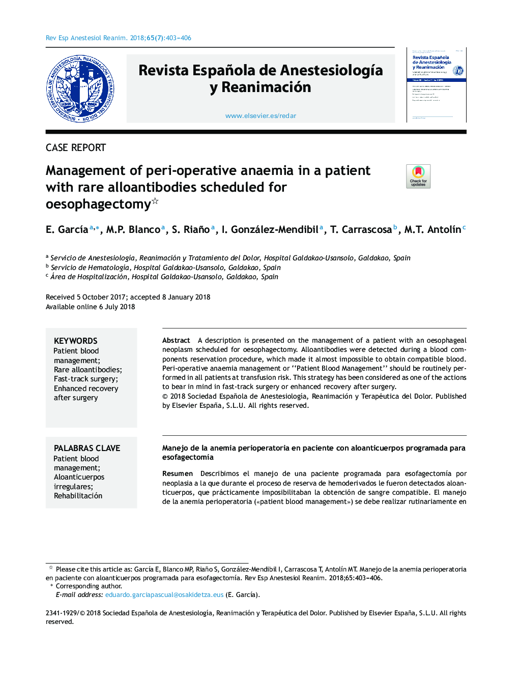 Management of peri-operative anaemia in a patient with rare alloantibodies scheduled for oesophagectomy