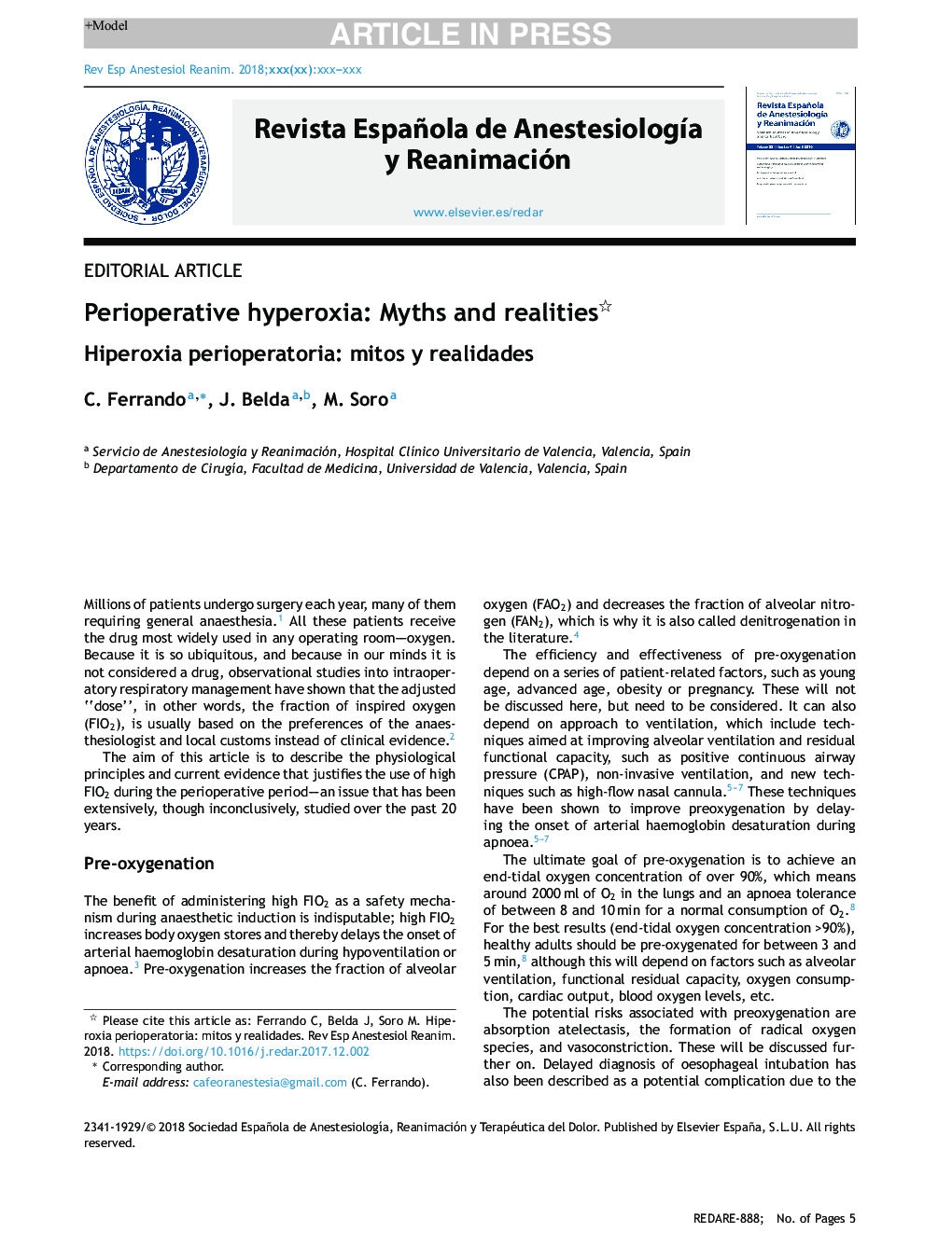 Perioperative hyperoxia: Myths and realities