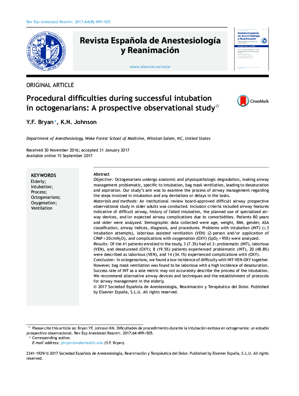 Procedural difficulties during successful intubation in octogenarians: A prospective observational study