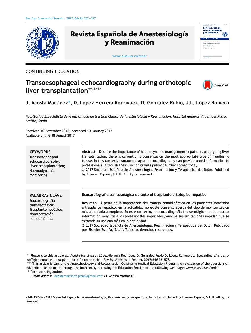 Transoesophageal echocardiography during orthotopic liver transplantation